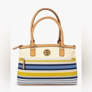 Giani Bernini Multicolor Striped Tote Bag NWOT Faux Leather Handles, Zip Closure